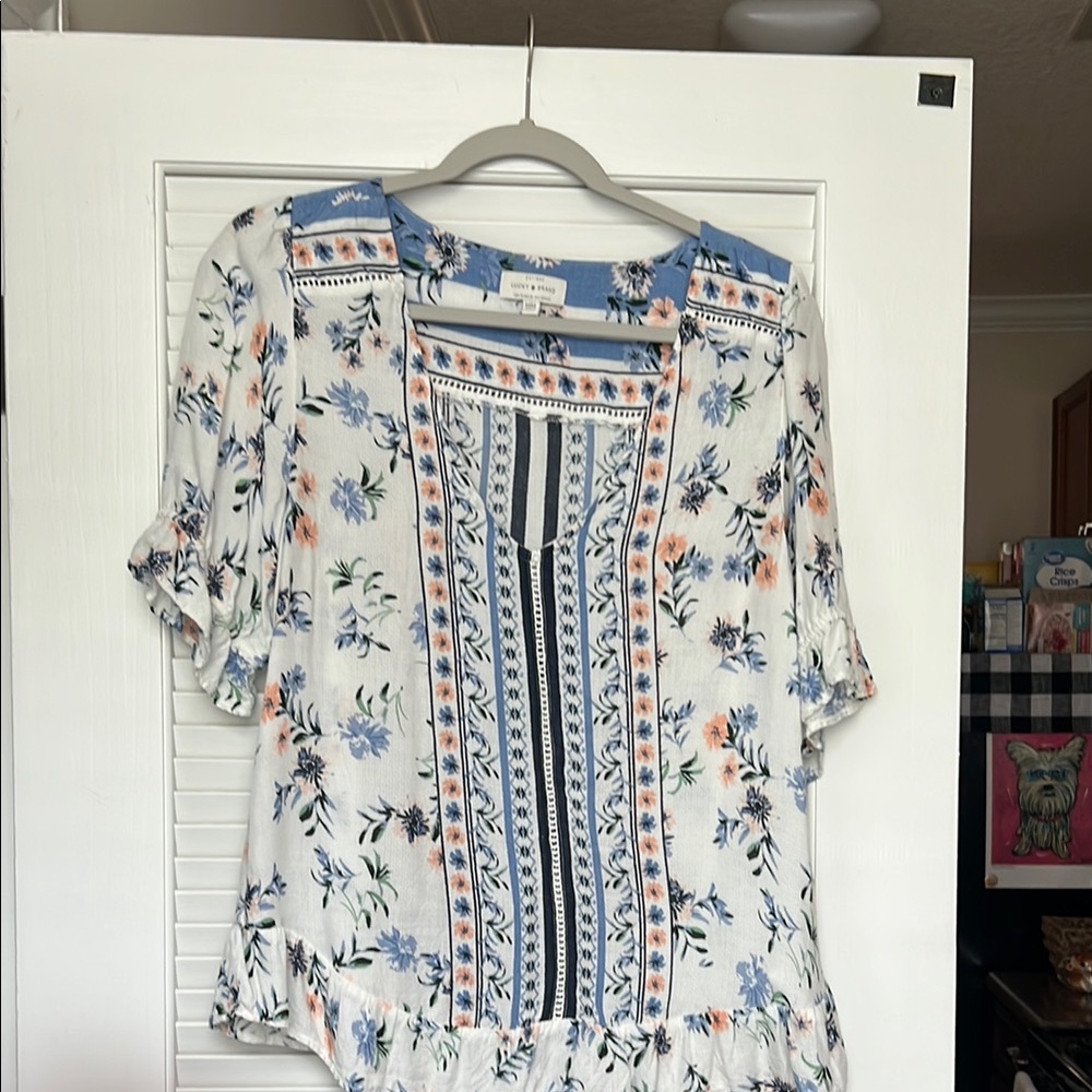 Floral Print Women's Top - Blue and White